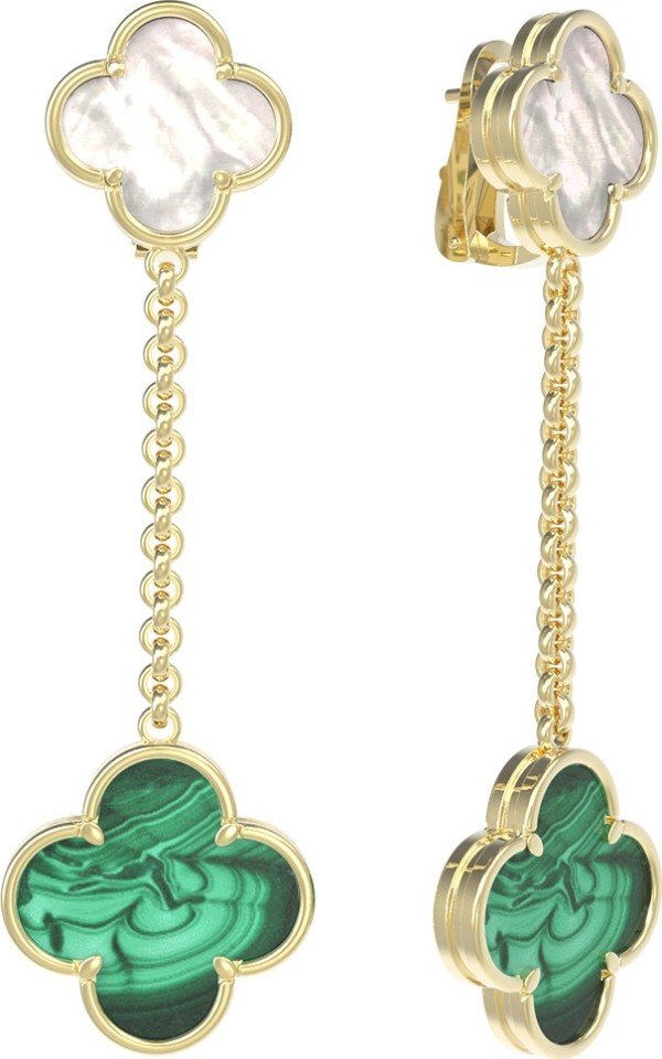 Серьги из лимонного золота c малахитом и перламутром