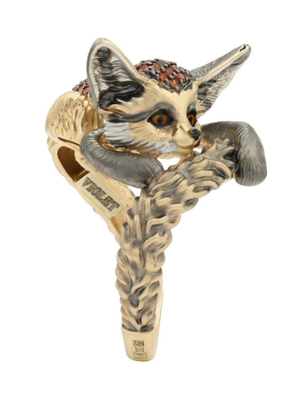 Кольцо из лимонного золота c эмалью и фианитом