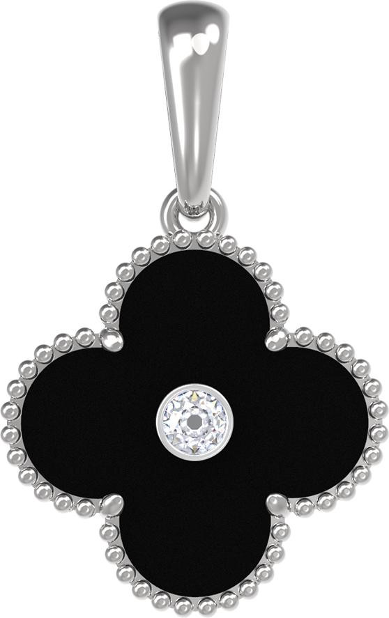 Подвеска из белого золота 585 пробы c бриллиантами и ониксом