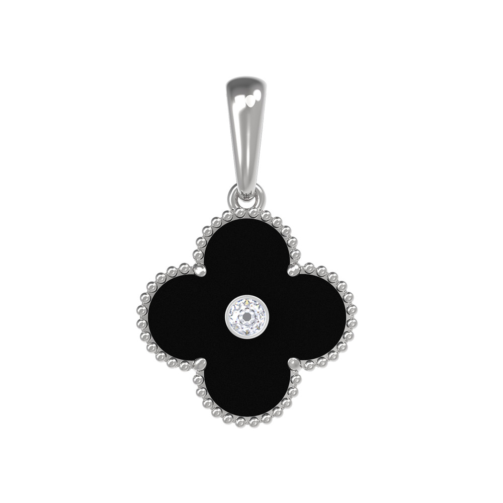 Подвеска из белого золота 585 пробы c бриллиантами и ониксом