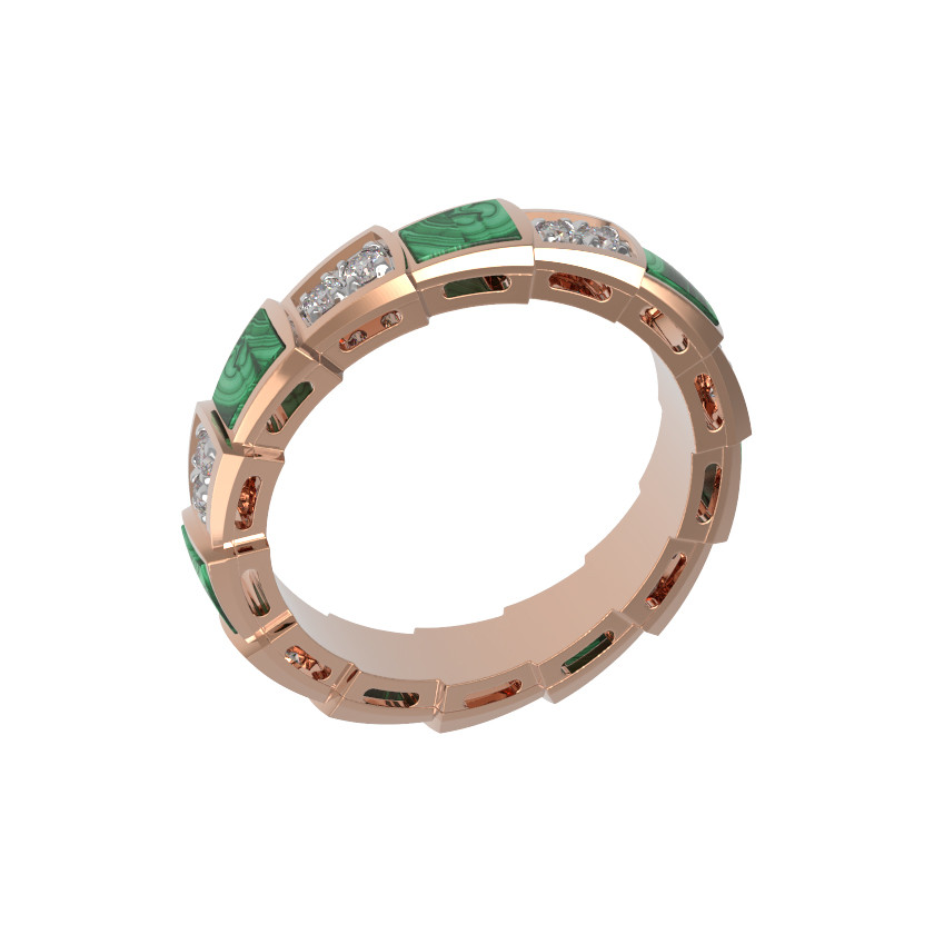 Кольцо из красного золота 585 пробы c бриллиантами и малахитом