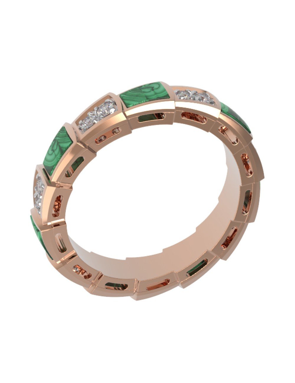 Кольцо из золота c бриллиантами и малахитом