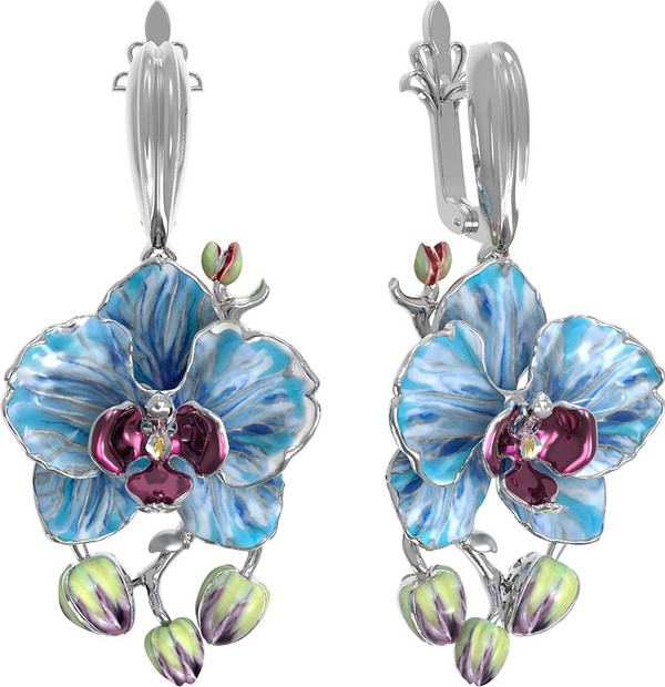 Серьги из белого золота 585 пробы c эмалью