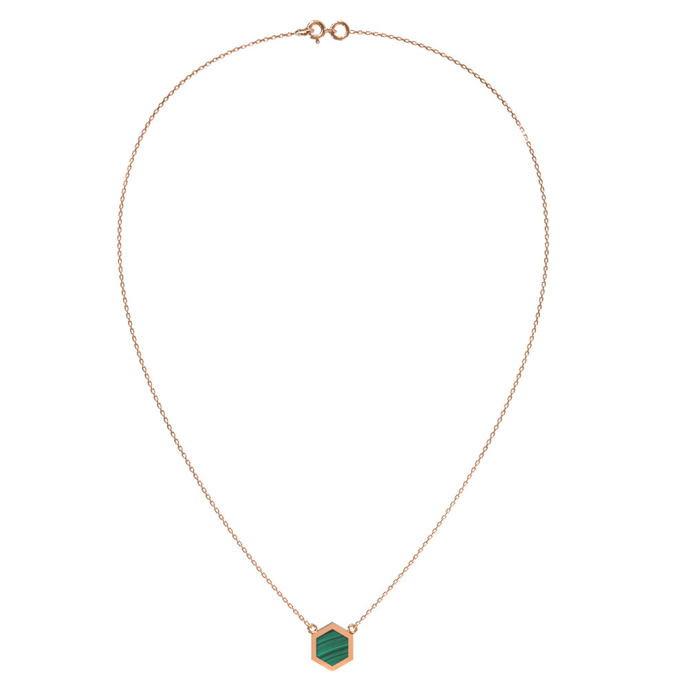 Колье из красного золота 585 пробы c малахитом