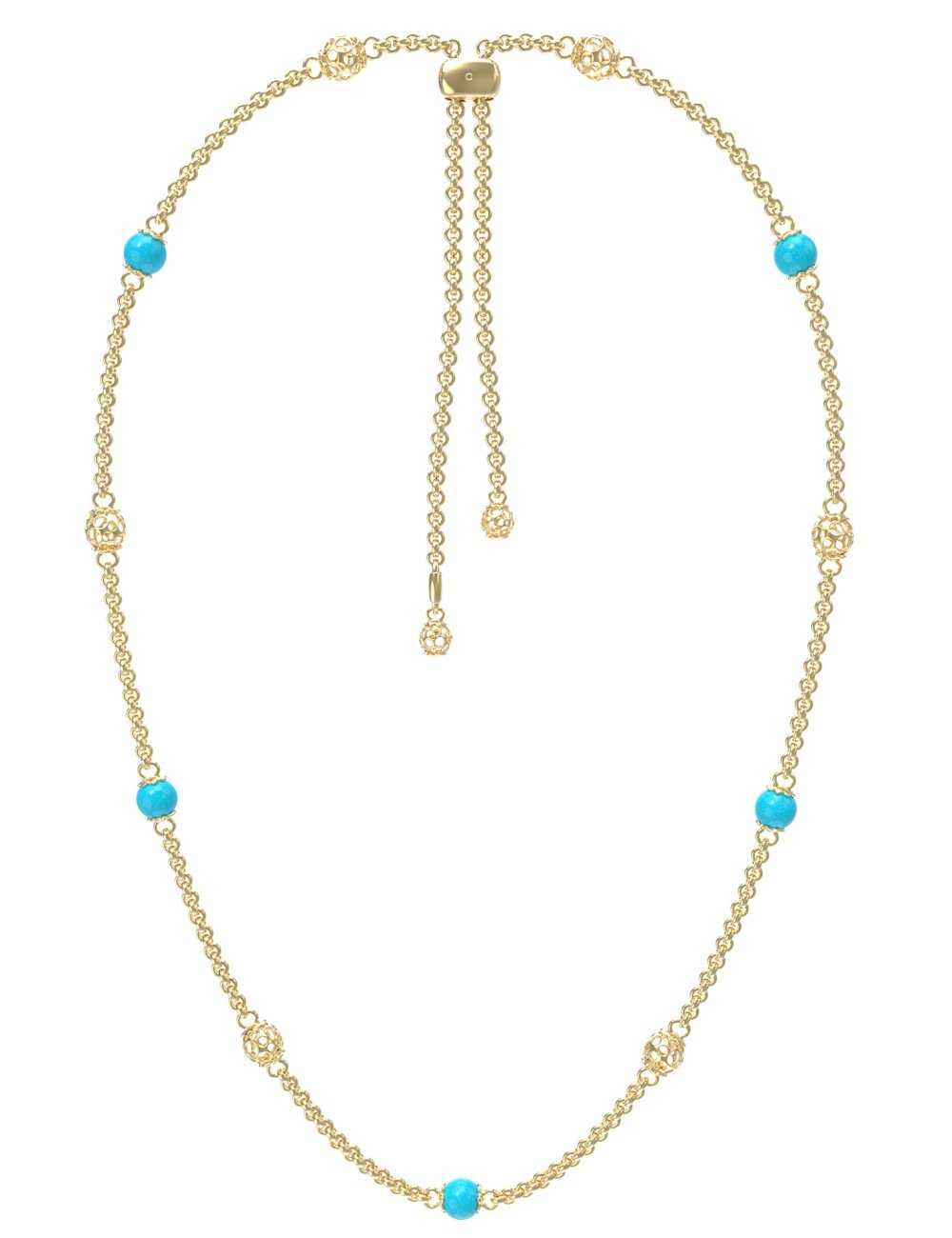 Колье из лимонного золота c бирюзой