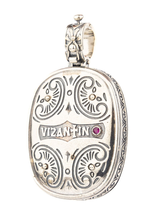 Подвеска из серебра 925 пробы и золота 750 пробы c ониксом и рубином