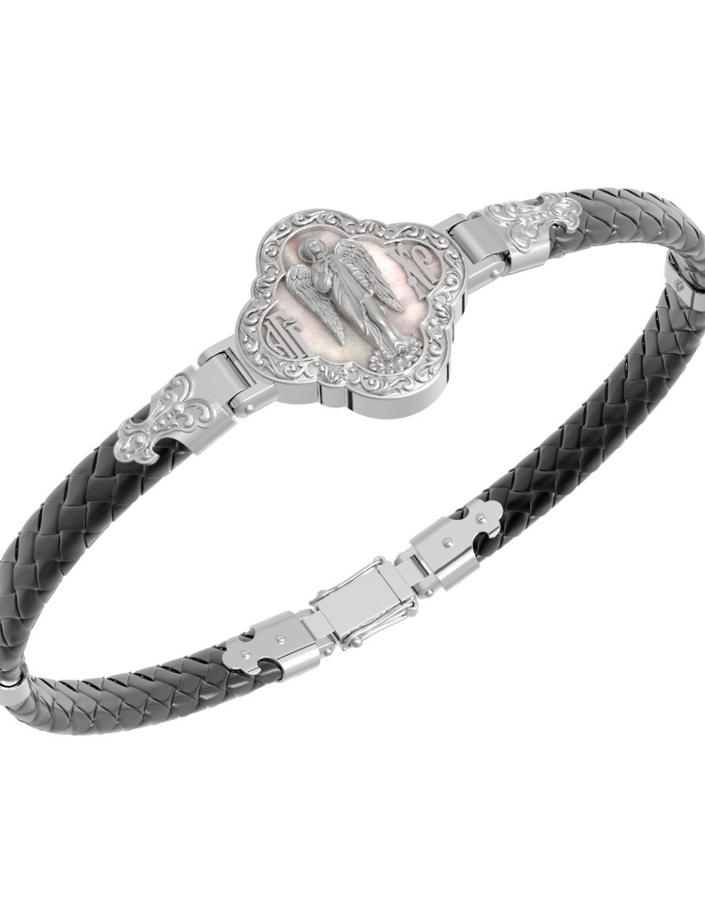 Браслет из белого золота c шнурком и перламутром