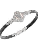 Браслет из белого золота c шнурком и перламутром