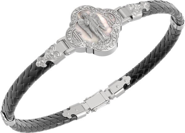 Браслет из белого золота c шнурком и перламутром