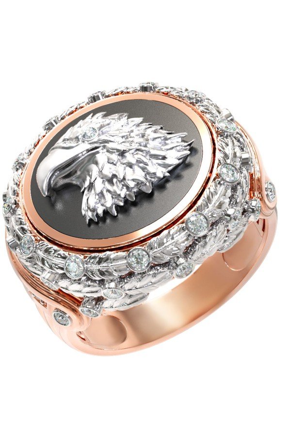 Кольцо из золота c бриллиантами и ониксом