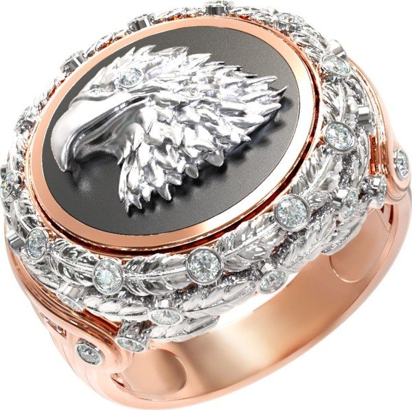 Кольцо из золота c бриллиантами и ониксом