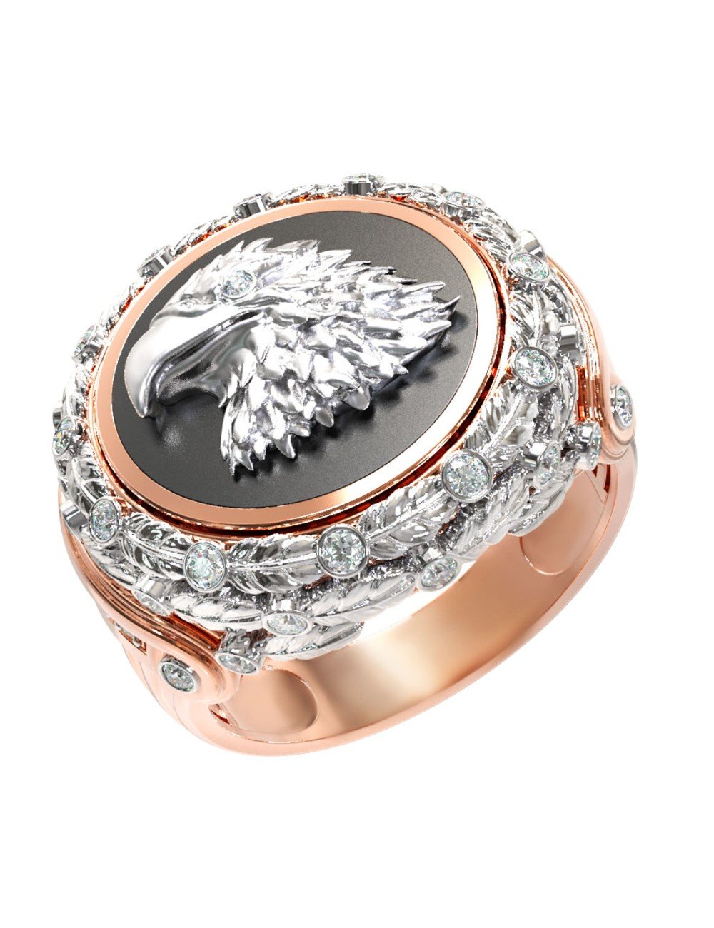 Кольцо из золота c бриллиантами и ониксом