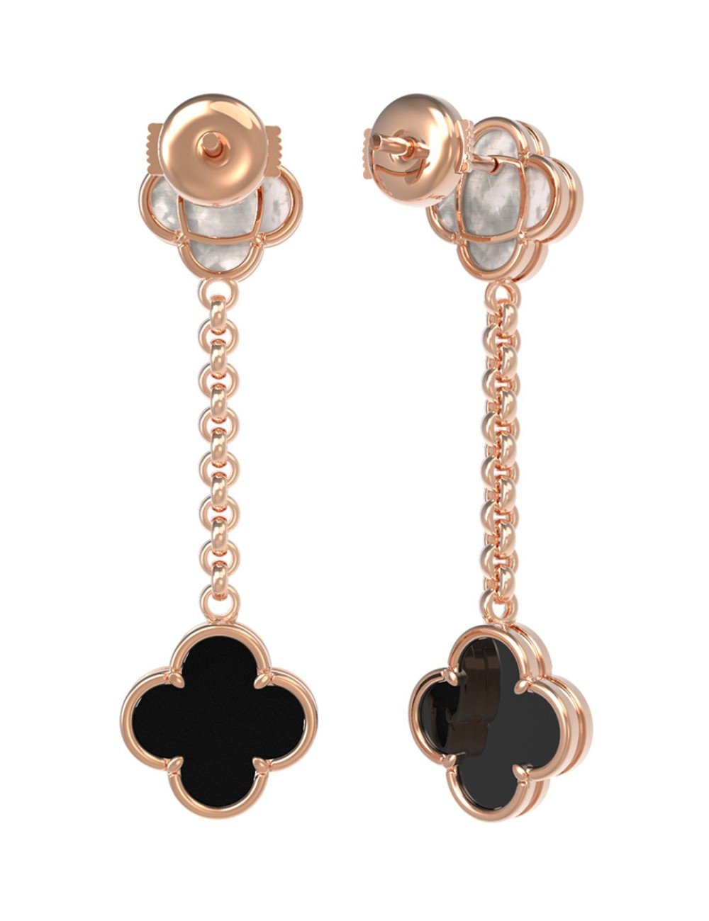 Серьги из золота c ониксом и перламутром