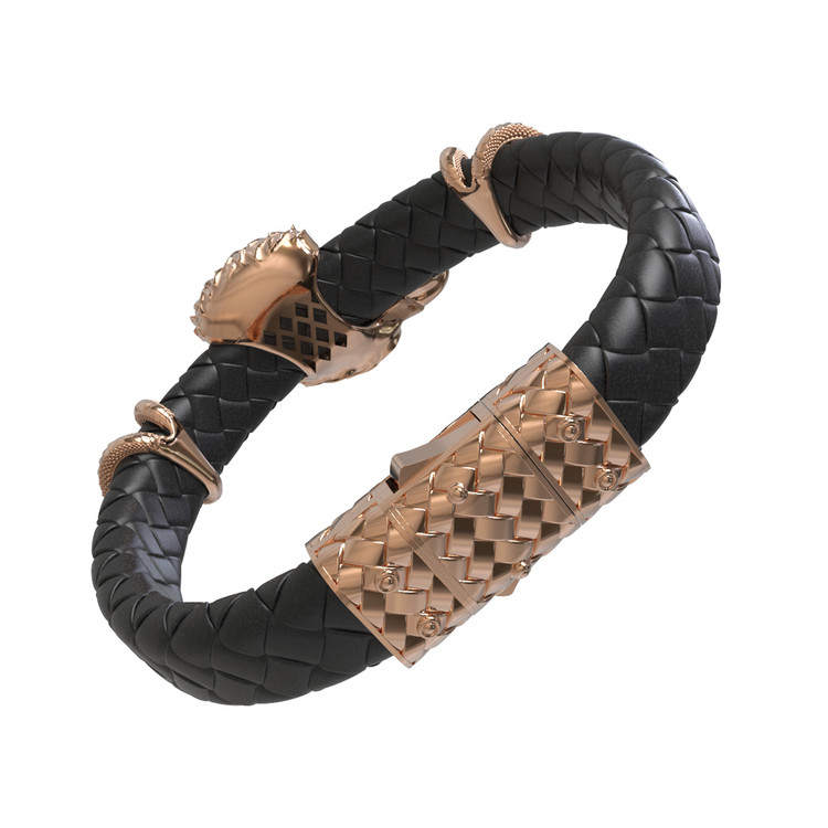 Браслет из красного золота 585 пробы c бриллиантами и кожаным шнурком