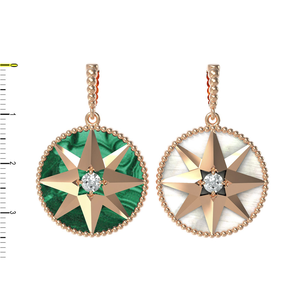 Подвеска из красного золота 585 пробы c фианитом, малахитом и перламутром