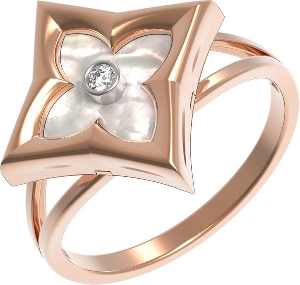 Кольцо из красного золота 585 пробы c бриллиантами и перламутром