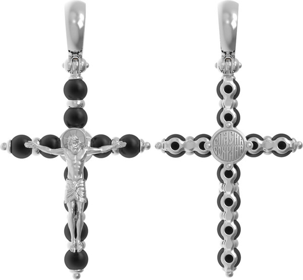 Крест из белого золота 585 пробы c ониксом