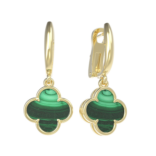 Серьги из лимонного золота 585 пробы c малахитом