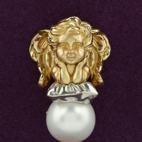 Подвеска из лимонного золота 585 пробы c жемчугом