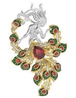 Брошь из лимонного золота c фианитом и гранатом