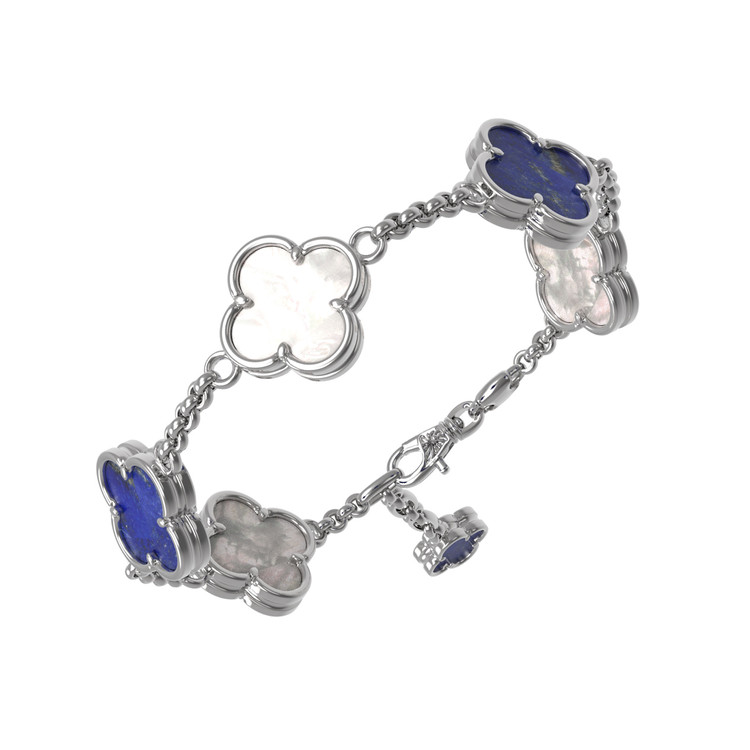 Браслет из белого золота 585 пробы c лазуритом и перламутром