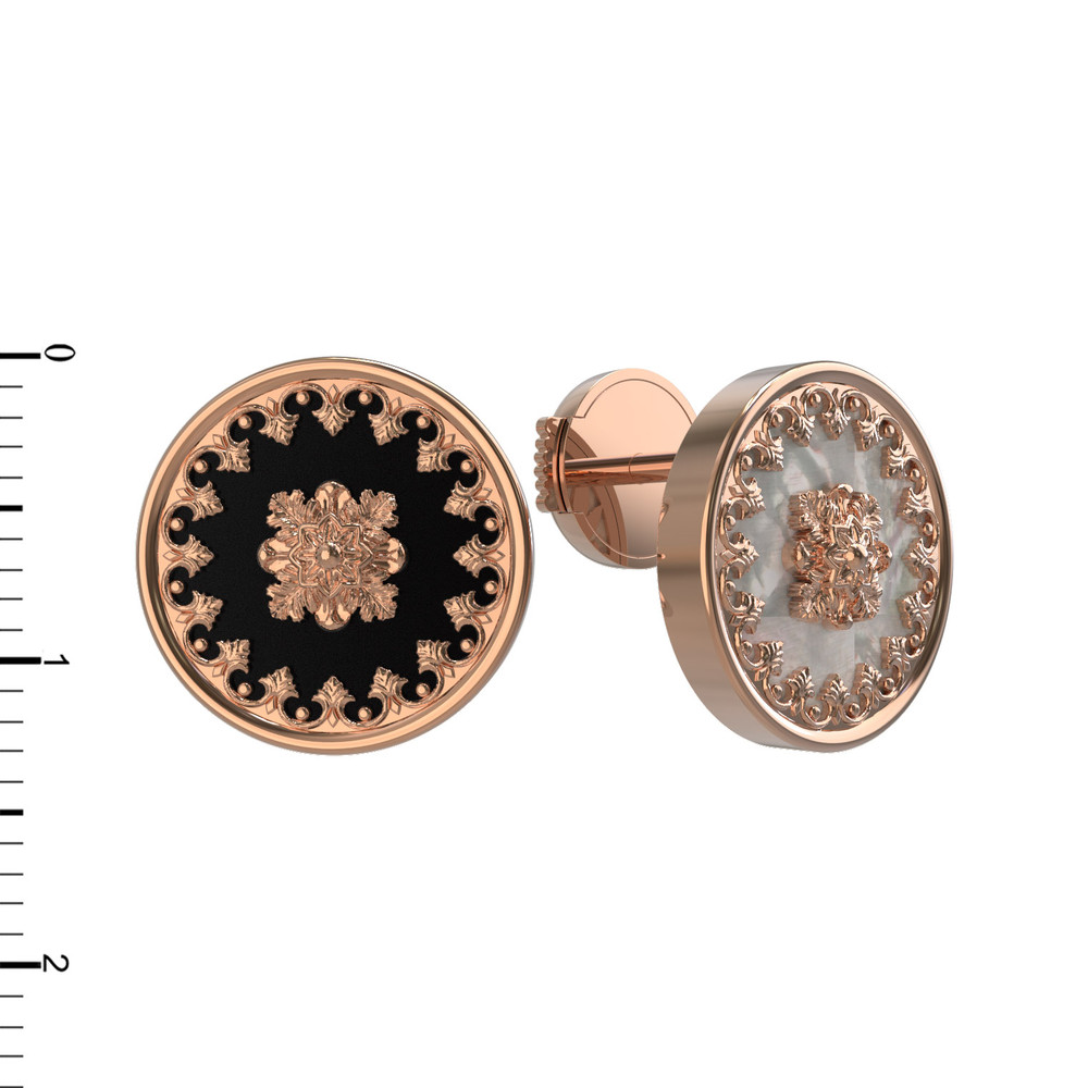 Серьги из красного золота 585 пробы c ониксом и перламутром