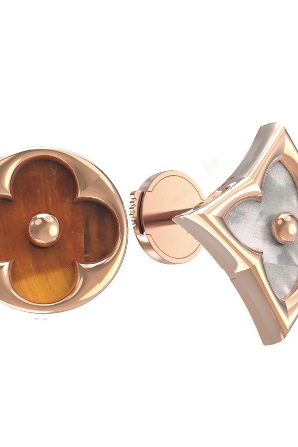 Серьги из золота c тигровым глазом и перламутром