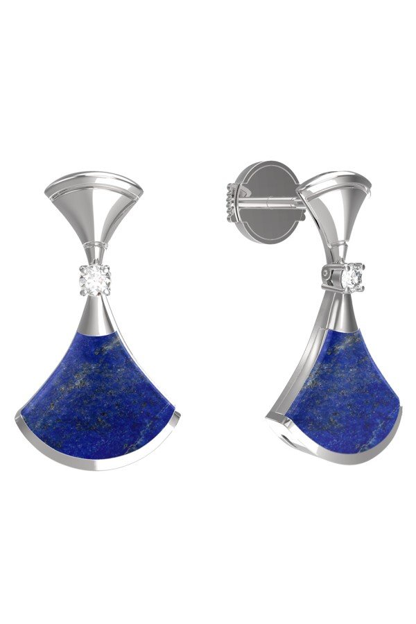 Серьги из белого золота c бриллиантами и лазуритом