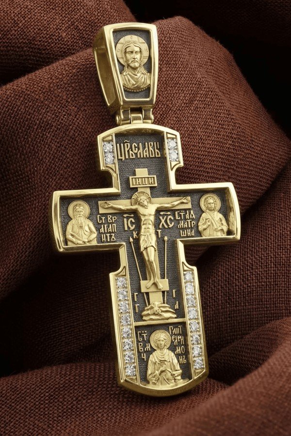 Крест из лимонного золота c бриллиантами