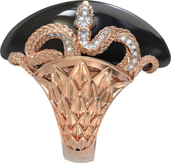 Кольцо из золота c бриллиантами и ониксом