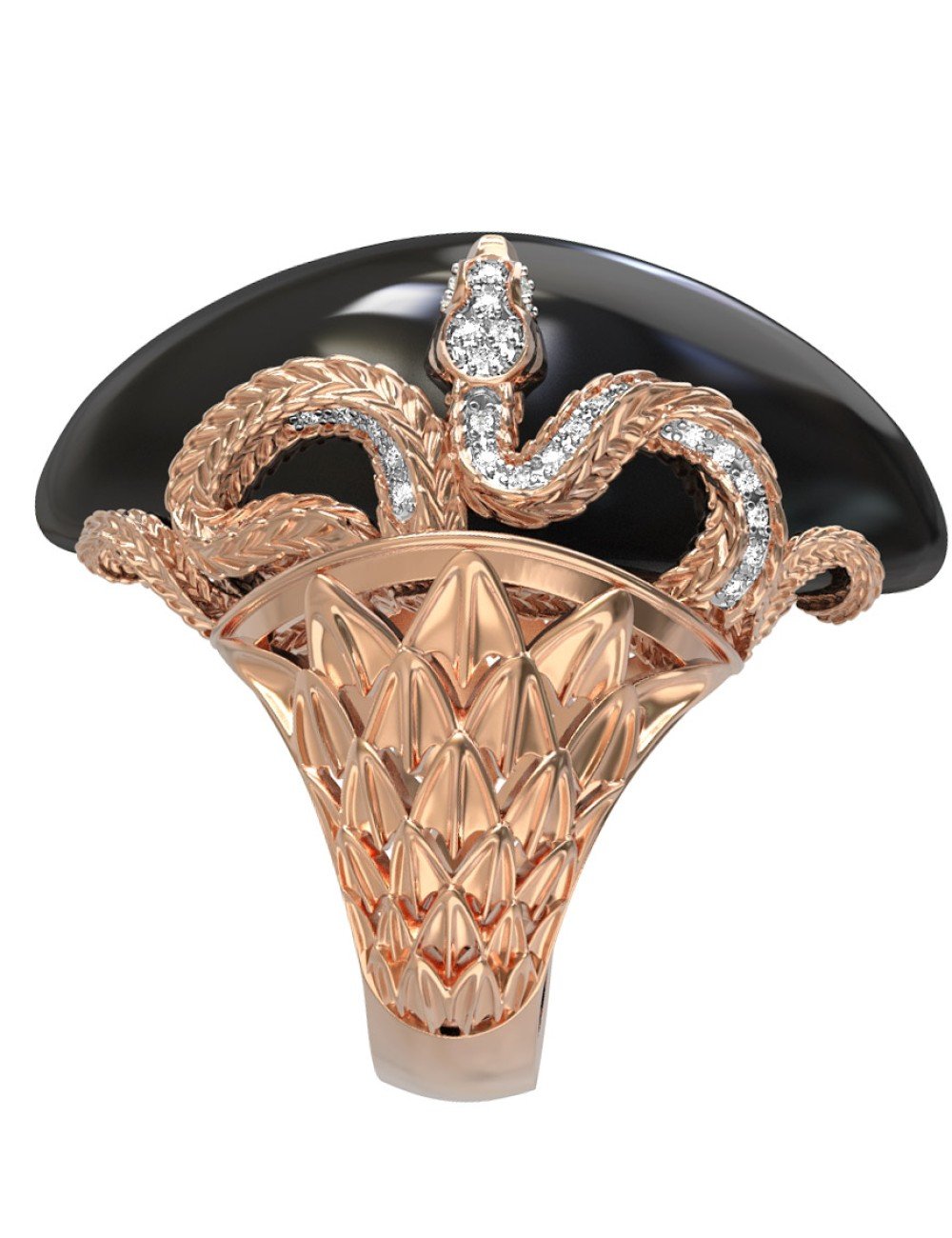 Кольцо из золота c бриллиантами и ониксом