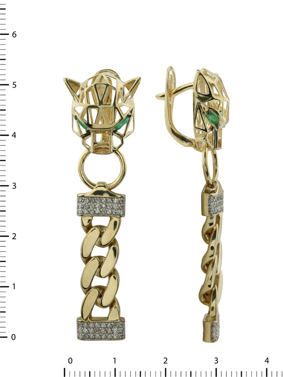 Серьги из лимонного золота 585 пробы c бриллиантами и изумрудом