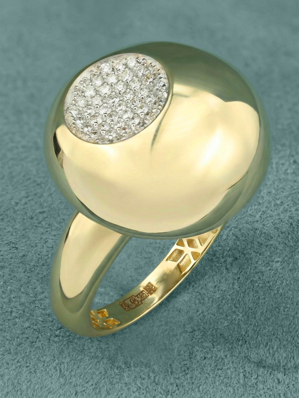 Кольцо из лимонного золота 585 пробы c бриллиантами