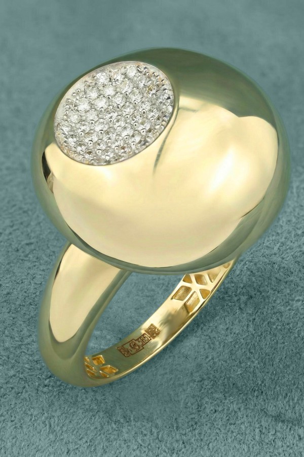 Кольцо из лимонного золота 585 пробы c бриллиантами