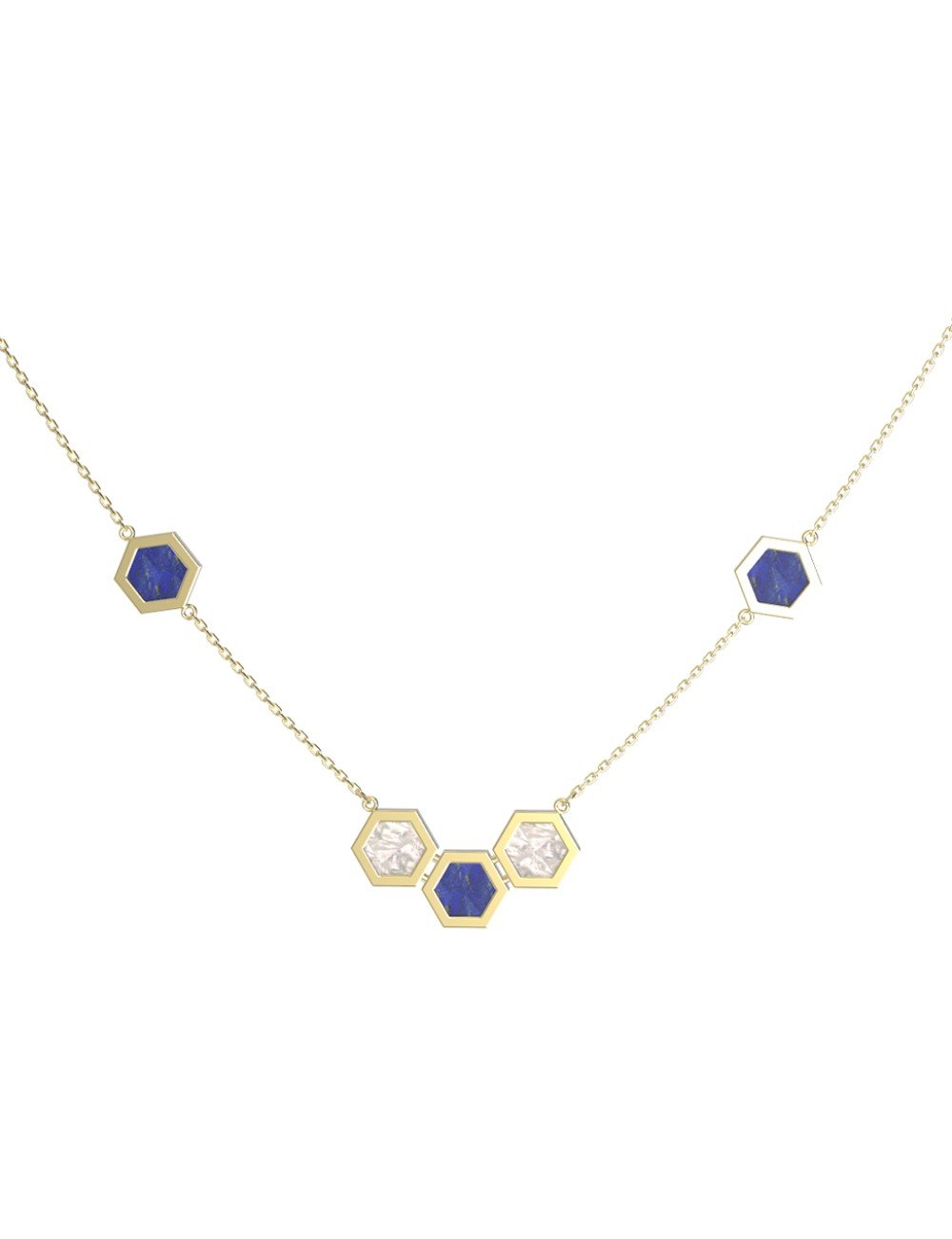 Колье из лимонного золота c лазуритом и перламутром