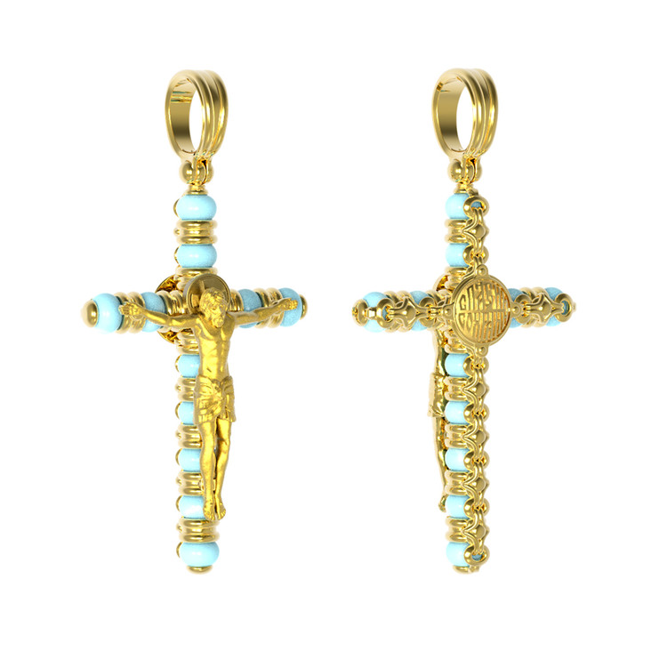 Крест из лимонного золота 585 пробы c бирюзой