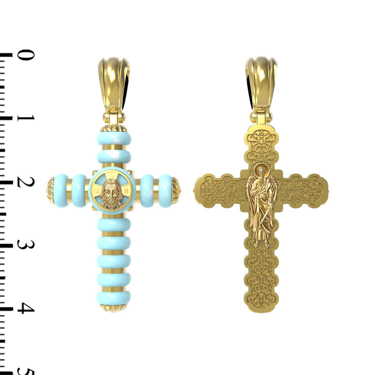 Крест из лимонного золота 585 пробы c бирюзой