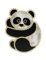 Брошь из лимонного золота c эмалью, ониксом и перламутром