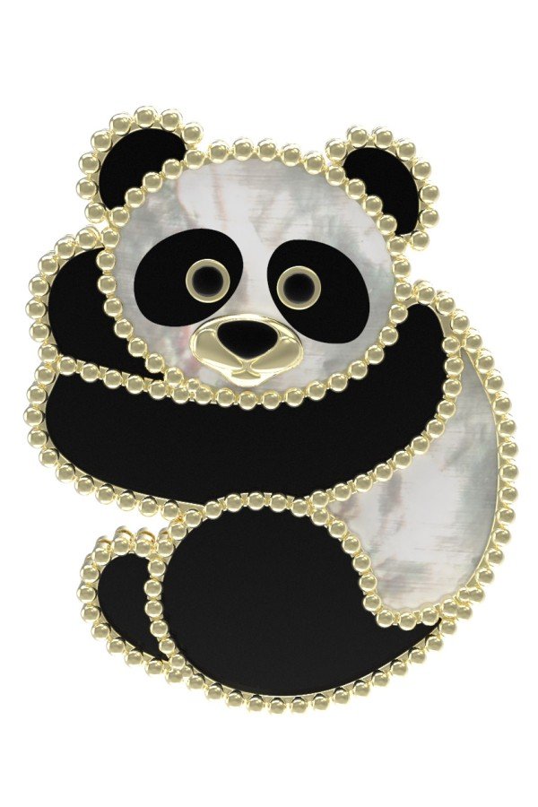 Брошь из лимонного золота c эмалью, ониксом и перламутром