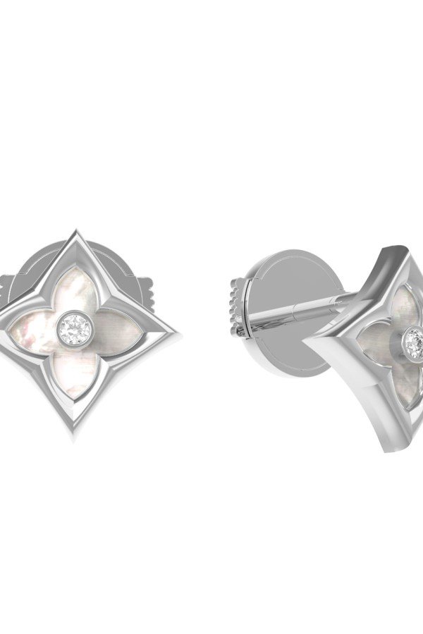 Серьги из белого золота c бриллиантами и перламутром
