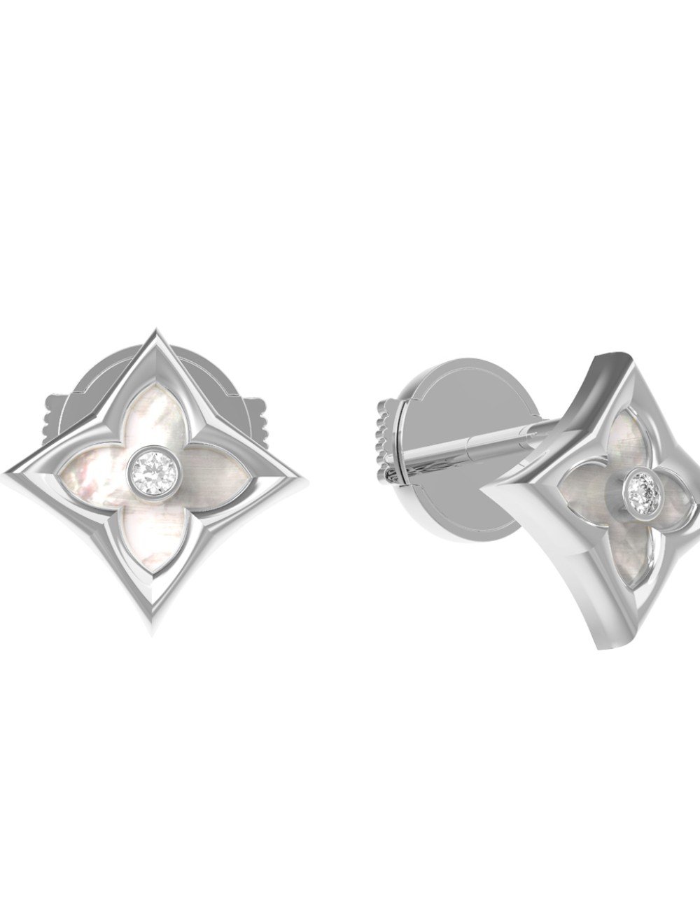 Серьги из белого золота c бриллиантами и перламутром