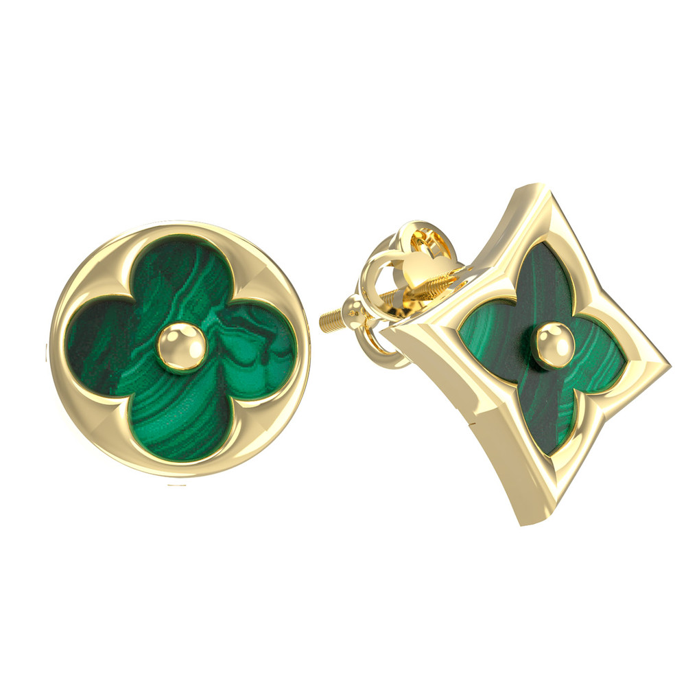 Серьги из лимонного золота 585 пробы c малахитом