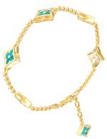 Браслет из лимонного золота c бирюзой и перламутром