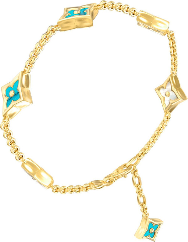 Браслет из лимонного золота 585 пробы c бирюзой и перламутром