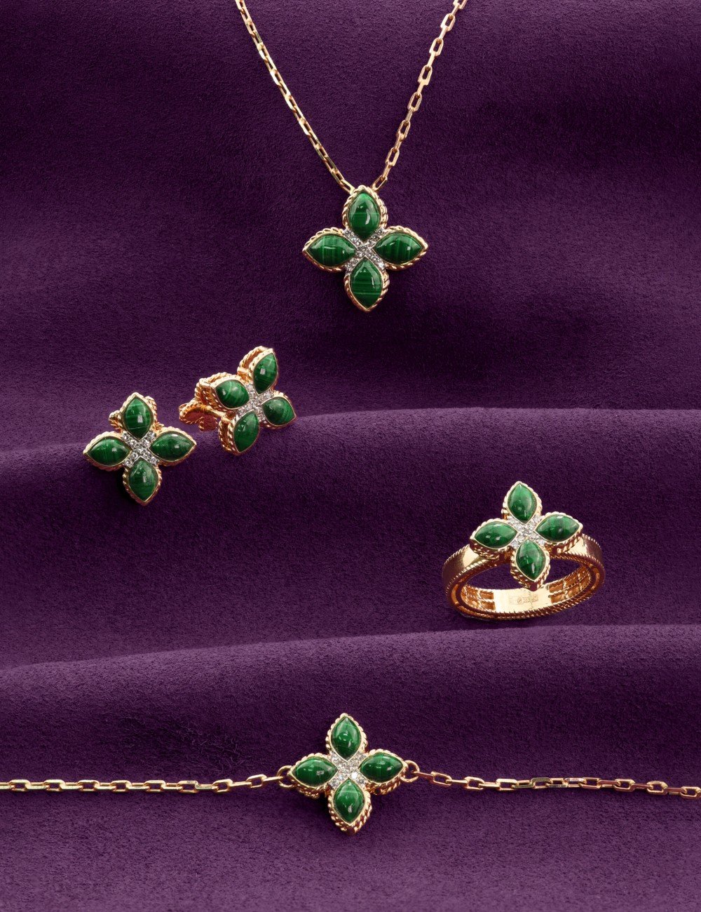 Колье из золота c бриллиантами и малахитом