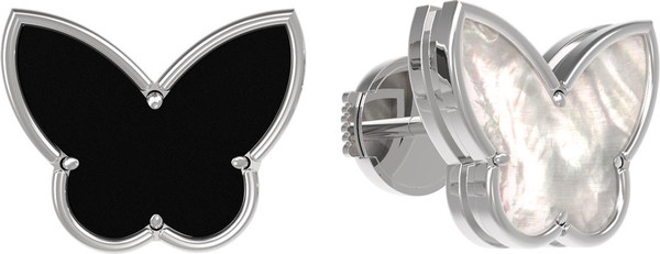 Серьги из белого золота 585 пробы c ониксом и перламутром