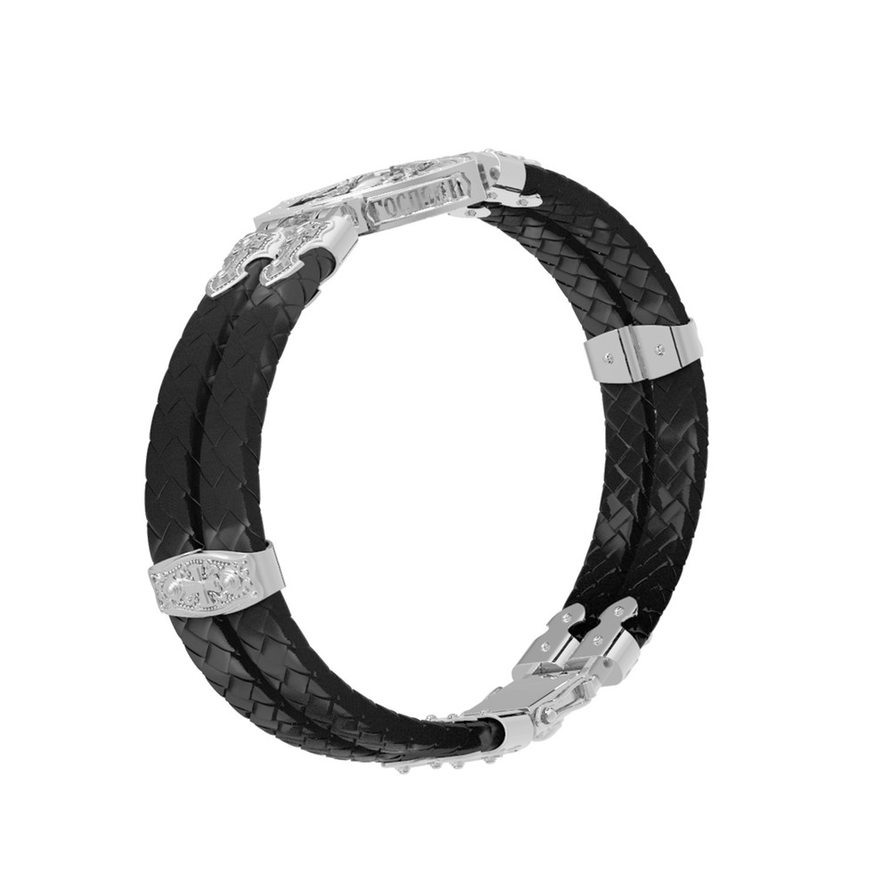 Браслет из белого золота 585 пробы c шнурком и ониксом