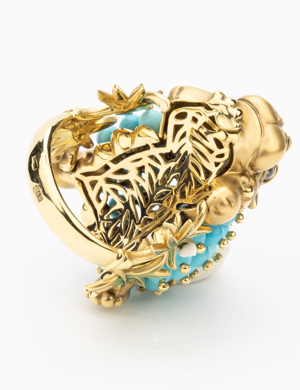 Кольцо из лимонного золота c эмалью и бирюзой