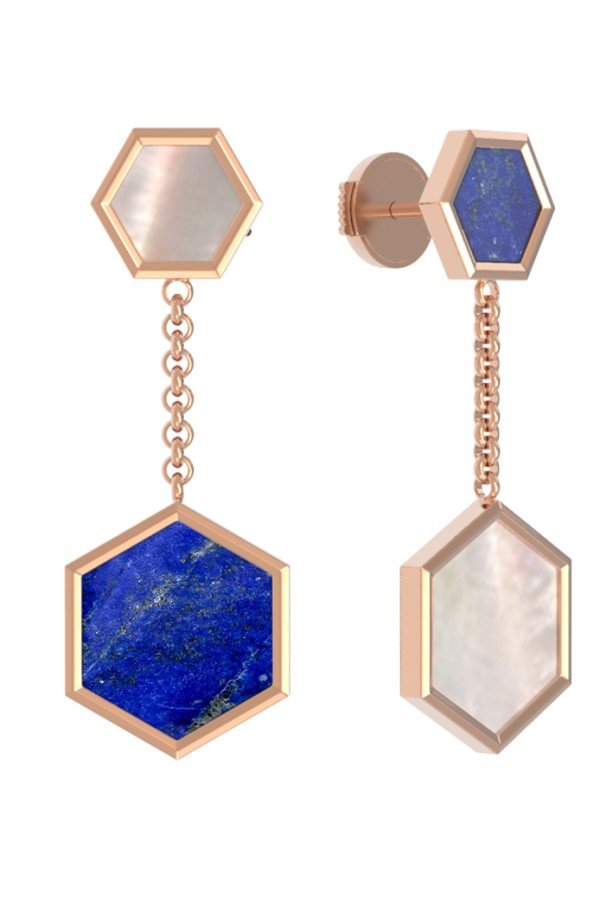 Серьги из золота c лазуритом и перламутром