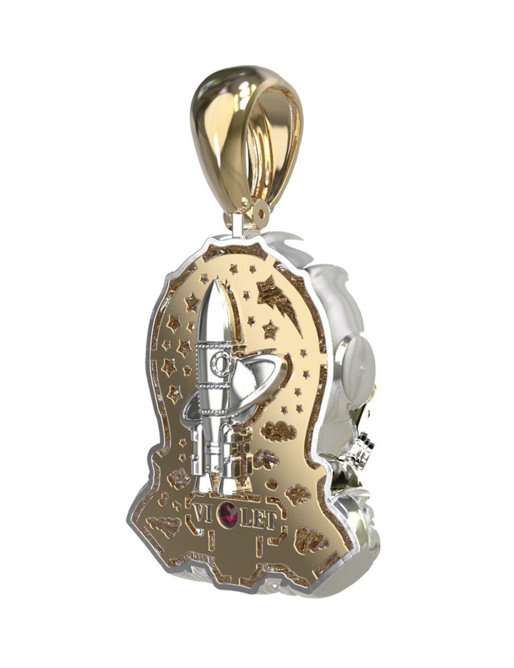 Подвеска из лимонного золота c эмалью, бриллиантами и рубином